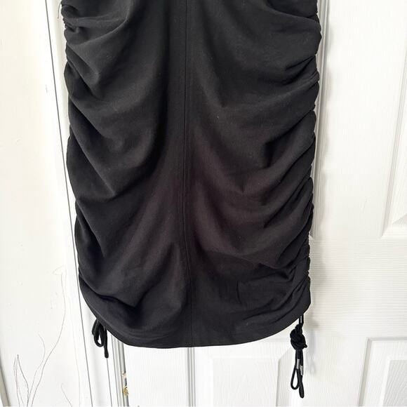 T Alexander Wang Black Crew Neck Ruched Side Drawstring Tie Mini Bodycon Dress - Picture 4 of 10